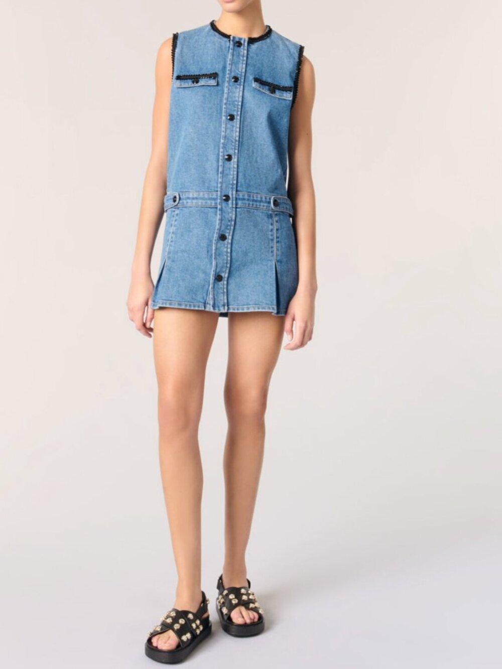 Maje Denim dress with embroidered trim xs